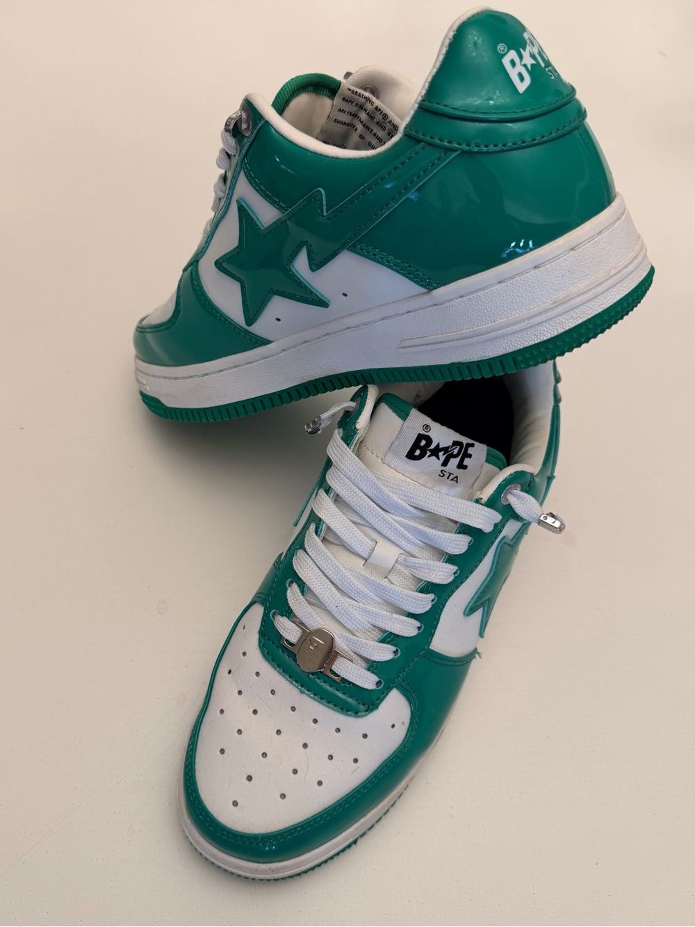 NEW BAPE STA Kids Green/White Patent Shoes